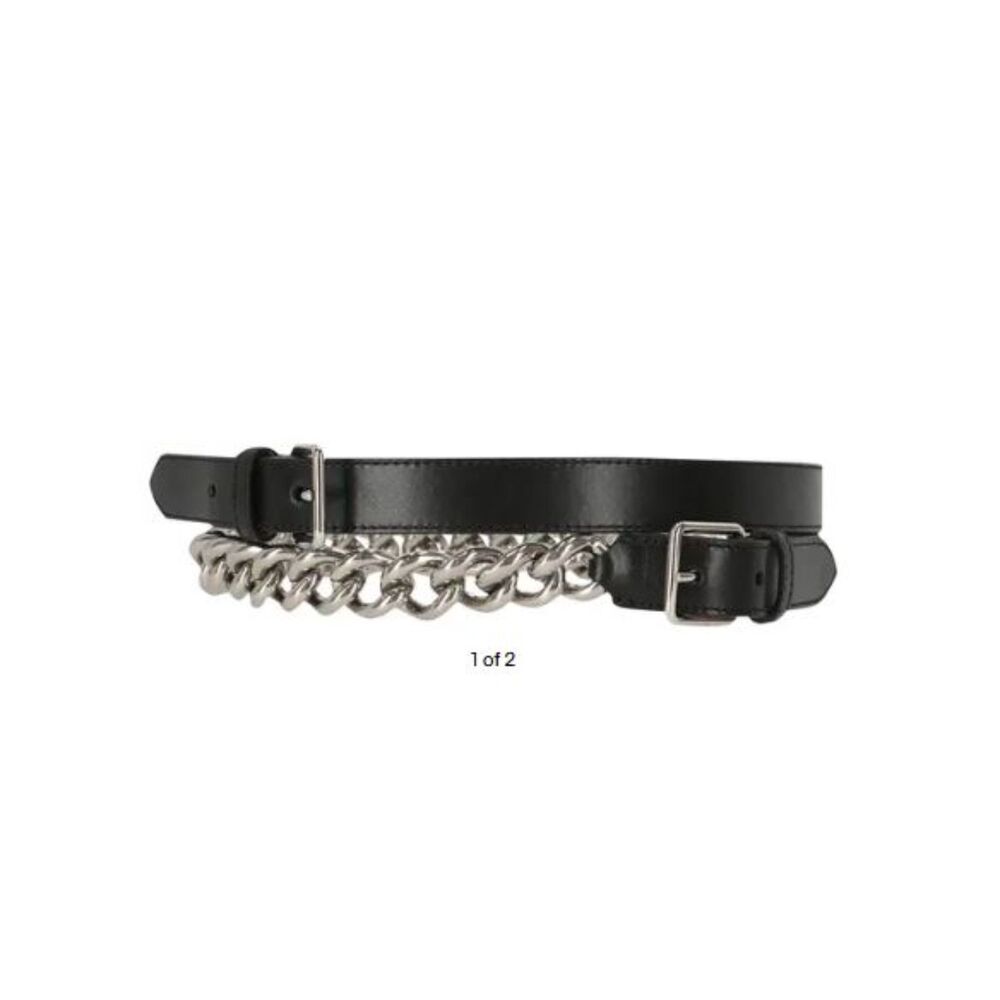 Alexander McQueen Women's Double Buckle Chain Belt NWT 1300 XS 75 Black